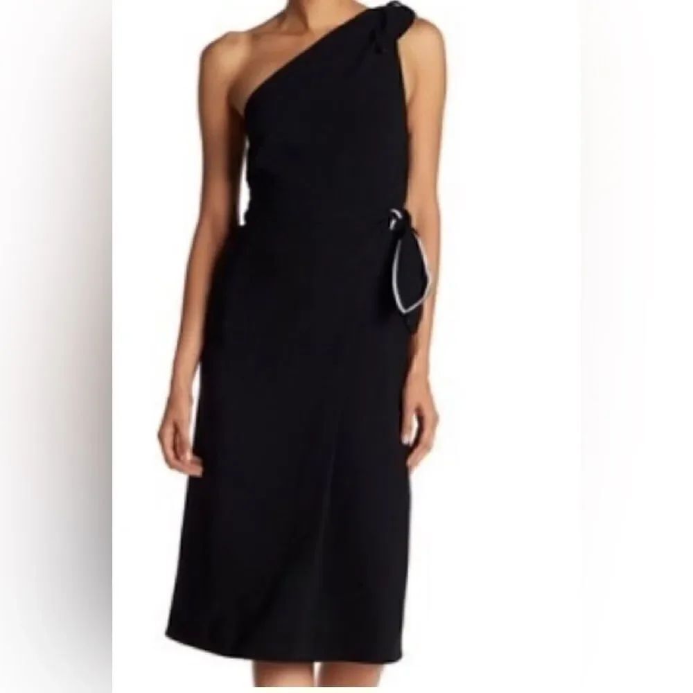 Diane Von Furstenberg One Shoulder Knot Scarf Faux Wrap Dress Womens 0 Black